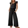 imageDokotoo Jumpsuits for Women 2025 Summer Ruffle Sleeves Square Neck Rompers Drawstring Overalls with PocketsBlack