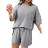 imageDokotoo Summer Two Piece Sets for Women Casual Short Sleeve Shirts and Drawstring Shorts Lounge SetsGrey