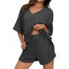 imageDokotoo Womens 2 Piece Loungewear Sets Casual Short Sleeve Womens Tops Drawstring Shorts Pants Waffle Knit SetsCarbon Grey