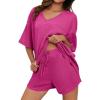 imageDokotoo Womens 2 Piece Loungewear Sets Casual Short Sleeve Womens Tops Drawstring Shorts Pants Waffle Knit SetsRose Red
