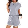 imageDokotoo Womens 2 Piece Outfits Casual Colorblock Short Sleeve Pullover Tops and Drawstring Shorts Pants Lounge SetsLight Grey