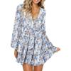 imageDokotoo Womens 2024 Summer Spring V Neck Ruffle Chiffon Elegant Tie Knot Mini Short Swing Skater Dresses1 White