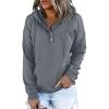 imageDokotoo Womens 2025 Hoodies Button Collar Drawstring Hooded Pullover Sweatshirt Casual Long Sleeve Tops ShirtsGray