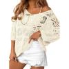 imageDokotoo Womens 2025 Spring Summer Crochet Hollow Out 34 Sleeve Pullover Sweater Off Shoulder TShirtsWhite