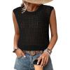 imageDokotoo Womens Casual Crewneck Sleeveless Sweaters Vest Loose Crochet Hollow Out Knit Beach Swimsuit Cover UpsBlack