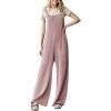 imageDokotoo Womens Casual Jumpsuits Ribbed Front Pocket Loose Overalls One Piece Sleeveless Wide Leg Long Pant RompersLight Pink