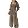 imageDokotoo Womens Casual Loose Overalls Jumpsuits One Piece Long Sleeve Printed Wide Leg Long Pant Rompers With PocketsBrown