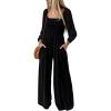 imageDokotoo Womens Casual Loose Overalls Jumpsuits One Piece Long Sleeve Wide Leg Long Pant Rompers With PocketsBlack