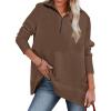 imageDokotoo Womens Casual Oversized Half Zip Sweatshirts Long Sleeve Solid Color Pullover Jackets with PocketsDark Brown