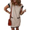 imageDokotoo Womens Casual Summer Dresses Fashion Cap Sleeve Color Block Crewneck Shift Tshirt Mini DressApricot