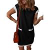 imageDokotoo Womens Casual Summer Dresses Fashion Cap Sleeve Color Block Crewneck Shift Tshirt Mini DressBlack