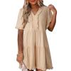 imageDokotoo Womens Dresses 2025 Summer Spring V Neck Short Sleeve Casual A Line Flowy Swing Shift Dress Mini DressApricot