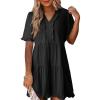 imageDokotoo Womens Dresses 2025 Summer Spring V Neck Short Sleeve Casual A Line Flowy Swing Shift Dress Mini DressBlack