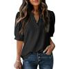 imageDokotoo Womens Summer Business Casual Blouses V Neck Short Sleeve Shirts Hollow Out Cute Lace TopsBlack