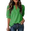 imageDokotoo Womens Summer Business Casual Blouses V Neck Short Sleeve Shirts Hollow Out Cute Lace TopsBright Green