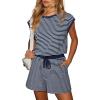 imageDokotoo Womens Summer Casual Rompers Striped Shorts Overalls Adjustable Drawstring Waist Jumpsuits One Piece OutfitsBlue