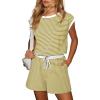 imageDokotoo Womens Summer Casual Rompers Striped Shorts Overalls Adjustable Drawstring Waist Jumpsuits One Piece OutfitsYellow