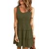 imageDokotoo Womens Summer Dresses 2025 Sleeveless Button Down Smocked Empire Waist Ruffle Tiered Casual Swing Mini DressGreen 609