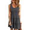 imageDokotoo Womens Summer Dresses 2025 Sleeveless Button Down Smocked Empire Waist Ruffle Tiered Casual Swing Mini DressGrey