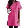 imageDokotoo Womens Summer Oversized Shirts 2025 Short Sleeve Drawstring Hoodies Waffle Knit Side Slit Tunic Tops with PocketHot Pink