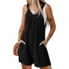 imageDokotoo Womens Summer Sleeveless Waffle Knit Romper Tank Tops Belt Jumpsuits with Side PocketsBlack
