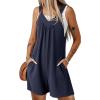 imageDokotoo Womens Summer Sleeveless Waffle Knit Romper Tank Tops Belt Jumpsuits with Side PocketsNavy Blue