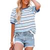 imageDokotoo Womens Summer Tops 2025 Striped Color Block Short Sleeve TShirts Crewneck Casual Loose Basic Tee BlousesSky Blue White
