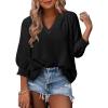 imageDokotoo Womens Summer Tops 34 Lantern Sleeve Casual VNeck TShirts Pleated Loose Tunic HollowOut BlouseBlack