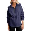 imageDokotoo Womens Sweatshirt Oversized Half Zip Up Drawstring Waist Long Sleeve Side Slits Soft Casual Pullover Sweatshirts TopsNavy Blue