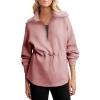 imageDokotoo Womens Sweatshirt Oversized Half Zip Up Drawstring Waist Long Sleeve Side Slits Soft Casual Pullover Sweatshirts TopsPink