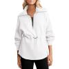 imageDokotoo Womens Sweatshirt Oversized Half Zip Up Drawstring Waist Long Sleeve Side Slits Soft Casual Pullover Sweatshirts TopsWhite