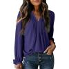 imageDokotoo Womens Tops Casual Pleated V Neck Puff Long Sleeve T Shirts Loose Tunic Business BlouseBlue