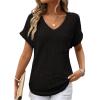 imageDokotoo Womens Waffle Knit Tops 2025 Fall Summer V Neck Shirts Casual Trendy Womens Blouses Basic TeeA Black