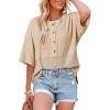 imageDokotoo Womens Waffle Knit Tops 2025 Fashion 34 Sleeve Casual Button Down Shirts Crew Neck Oversized Patchwork BlousesApricot
