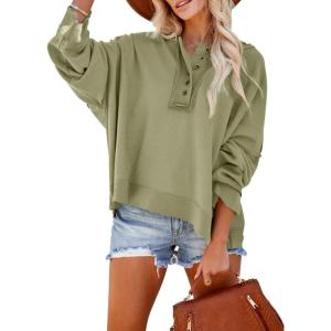 imageDokotoo Hoodies for Women 2024 Fashion Fall V Neck Button Down Long Sleeve Hooded Sweatshirts TopsLight Green