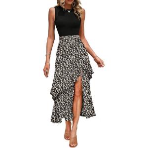 imageDokotoo Womens 2025 Sleeveless Fall Summer Dresses Casual Boho Crewneck Floral Boho Cocktail Party DressesApricot