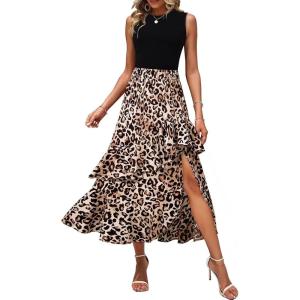 imageDokotoo Womens 2025 Sleeveless Fall Summer Dresses Casual Boho Crewneck Floral Boho Cocktail Party DressesBeige