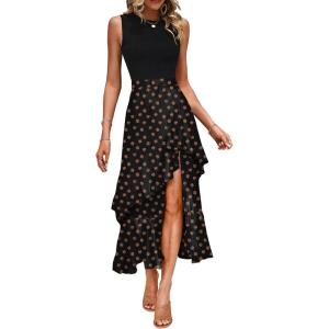 imageDokotoo Womens 2025 Sleeveless Fall Summer Dresses Casual Boho Crewneck Floral Boho Cocktail Party DressesBlack C