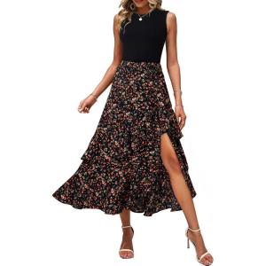 imageDokotoo Womens 2025 Sleeveless Fall Summer Dresses Casual Boho Crewneck Floral Boho Cocktail Party DressesBlack a