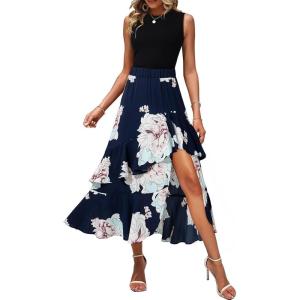 imageDokotoo Womens 2025 Sleeveless Fall Summer Dresses Casual Boho Crewneck Floral Boho Cocktail Party DressesBlue