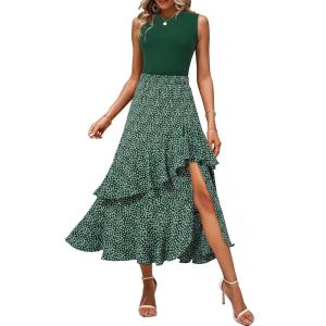 imageDokotoo Womens 2025 Sleeveless Fall Summer Dresses Casual Boho Crewneck Floral Boho Cocktail Party DressesGreen