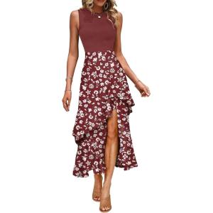 imageDokotoo Womens 2025 Sleeveless Fall Summer Dresses Casual Boho Crewneck Floral Boho Cocktail Party DressesRed