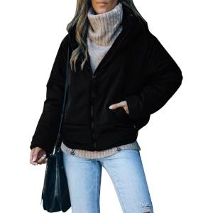 imageDokotoo Womens 2025 Winter Full Zipper Hooded Puffer Jacket Short Coat with PocketsBlack