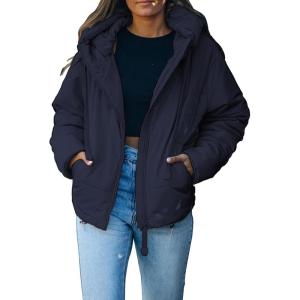 imageDokotoo Womens 2025 Winter Full Zipper Hooded Puffer Jacket Short Coat with PocketsBlue