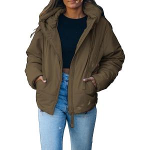 imageDokotoo Womens 2025 Winter Full Zipper Hooded Puffer Jacket Short Coat with PocketsBrown