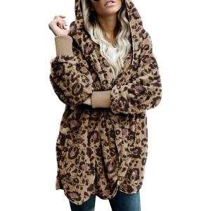 imageDokotoo Womens 2025 Winter Long Sleeve Solid Fuzzy Fleece Open Front Hooded Cardigans Jacket Coats Outerwear with PocketA Leopard