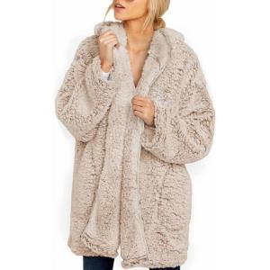 imageDokotoo Womens 2025 Winter Long Sleeve Solid Fuzzy Fleece Open Front Hooded Cardigans Jacket Coats Outerwear with PocketY Brown