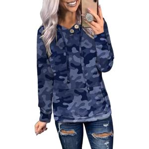 imageDokotoo Womens Casual Long Sleeve Hoodies Sweatshirts Drawstring Pullover Tunic Tops With PocketsA Blue