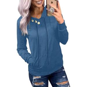 imageDokotoo Womens Casual Long Sleeve Hoodies Sweatshirts Drawstring Pullover Tunic Tops With PocketsA1 Blue