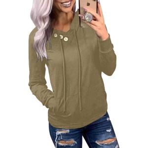 imageDokotoo Womens Casual Long Sleeve Hoodies Sweatshirts Drawstring Pullover Tunic Tops With PocketsA1 Brown
